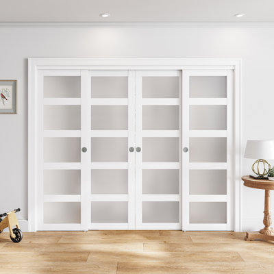 Portes coulissantes doubles pour placard, 5 carreaux, en verre trempé et dépoli, 120 po L x 80 po H, avec quincaillerie