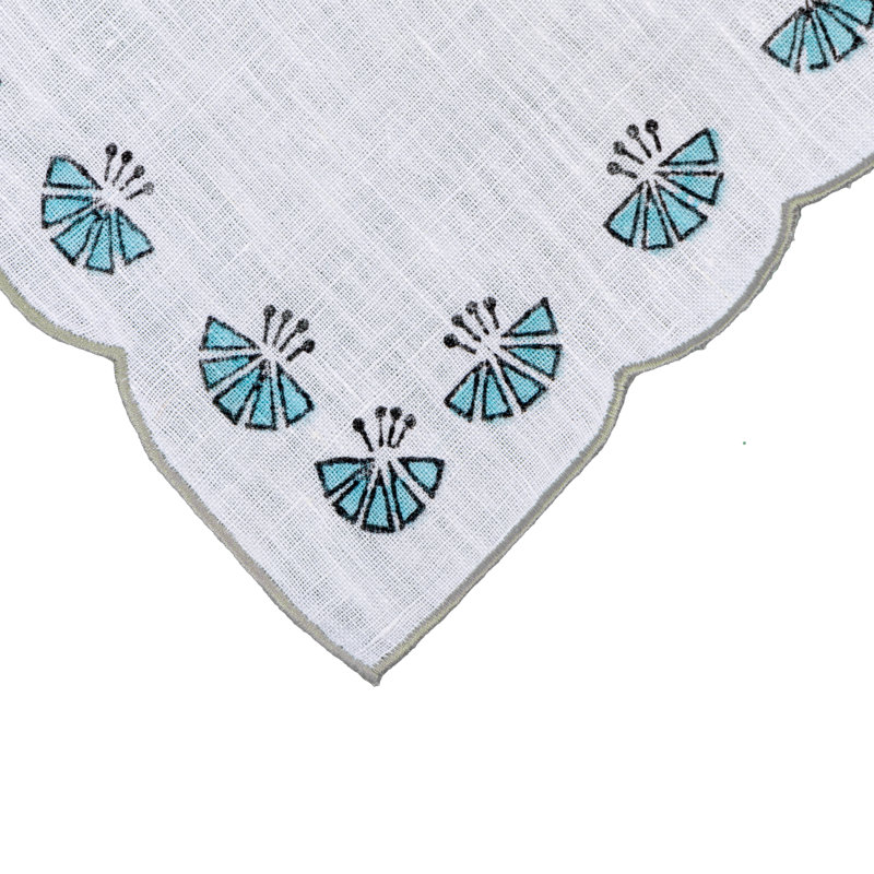 Flowery Border Table Placemat 20x20 Inch, Blue