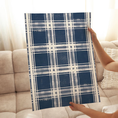Abstract Blue Plaid Pattern IX Modern Unframed Art Print