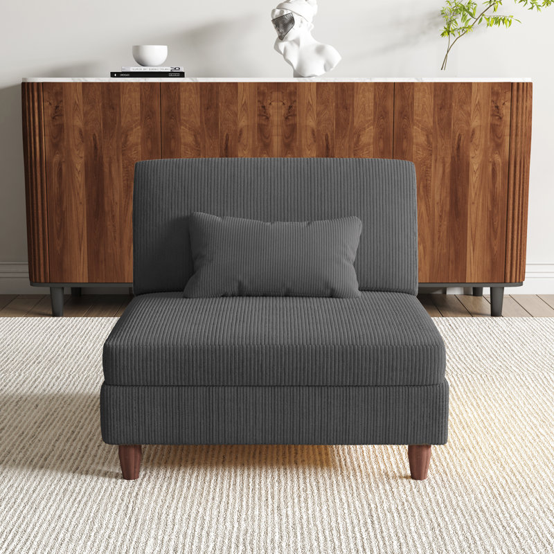 Upholstered Gray Corduroy Armless Chair with Pillow Back, Module Part For Sectional Sofa, Gray Corduroy