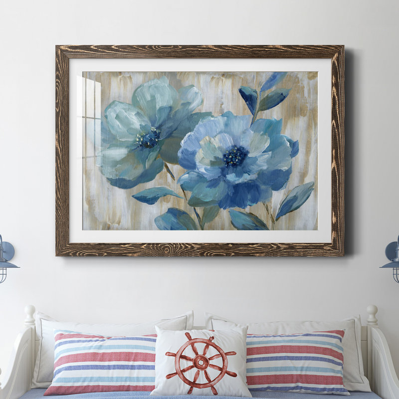 «Blue Duo» par J Paul, reproduction d'art sur papier encadrée, H 31 po x l 44 po x P 1 po, Noyer