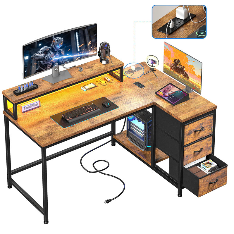 Metal Base Computer Desk, Brown/Black