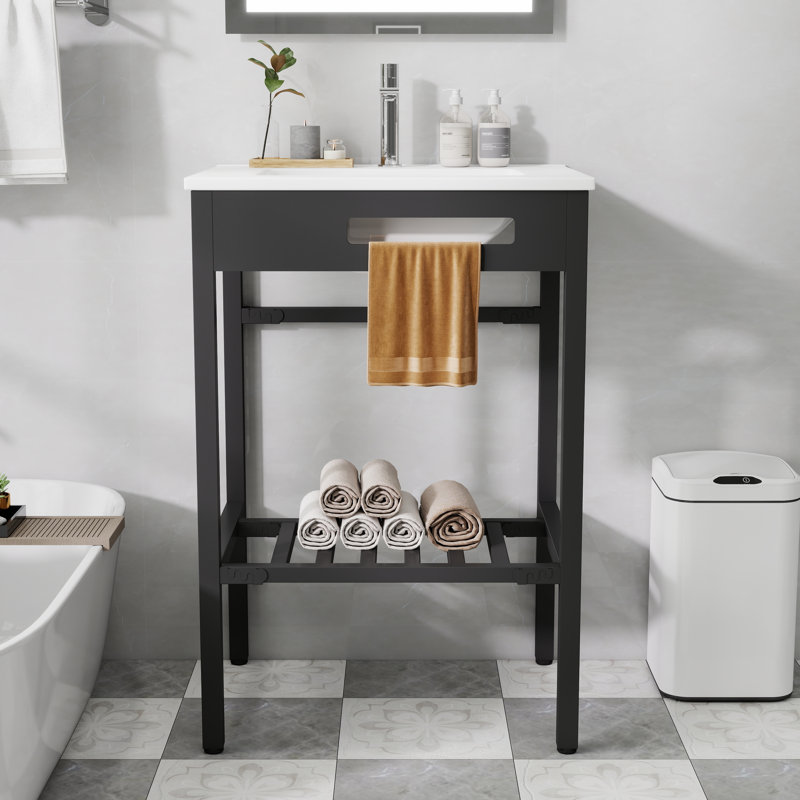 24"X18" Rectangular Console Bathroom Sink With Leg