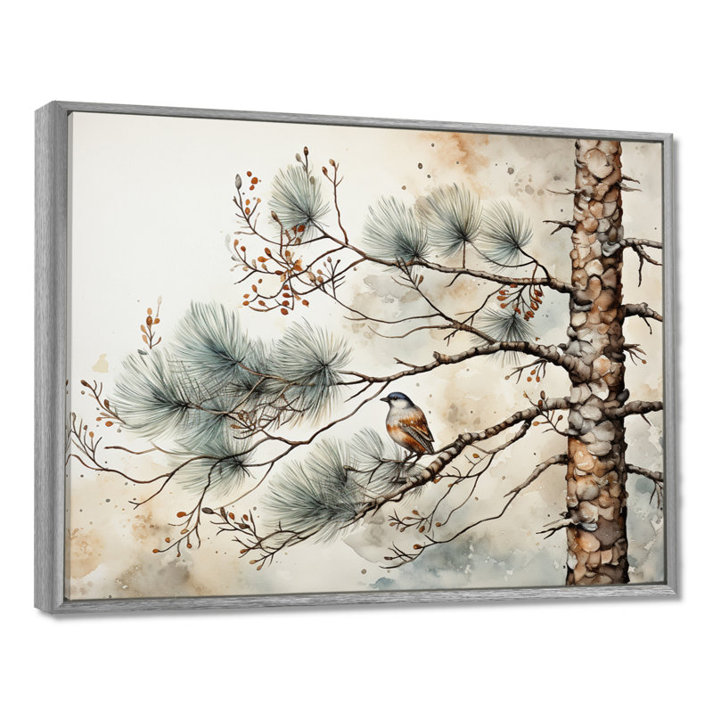 Décoration murale oiseau sur pin II, H 12 po x l 20 po x P 1 po, Encadrement argenté