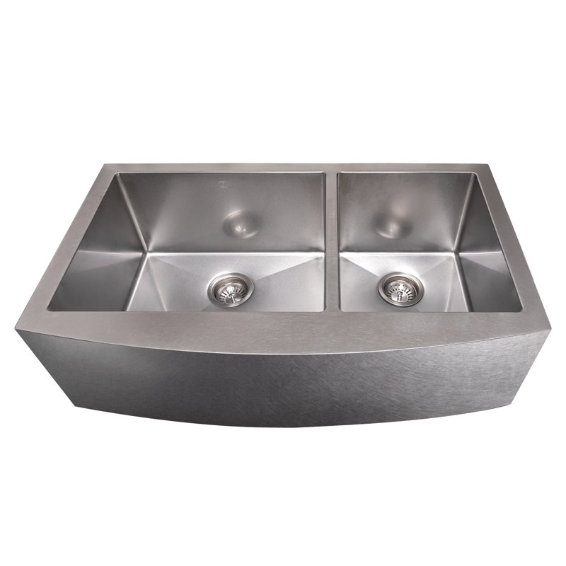 DuraSnow® ZLINE 36" Courchevel Farmhouse Apron Mount Double Bowl Fingerprint Resistant Stainless Steel Kitchen Sink with Bottom Grid