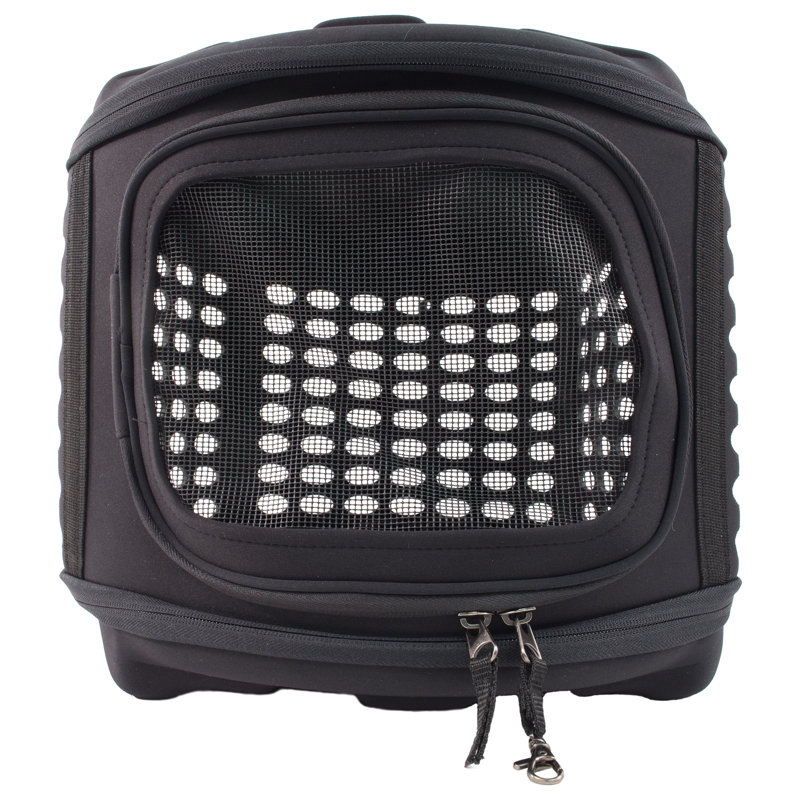 Pet Life Circular Shelled Perforate Lightweight Collapsible Military Grade Transporter Pet Carrier, Black