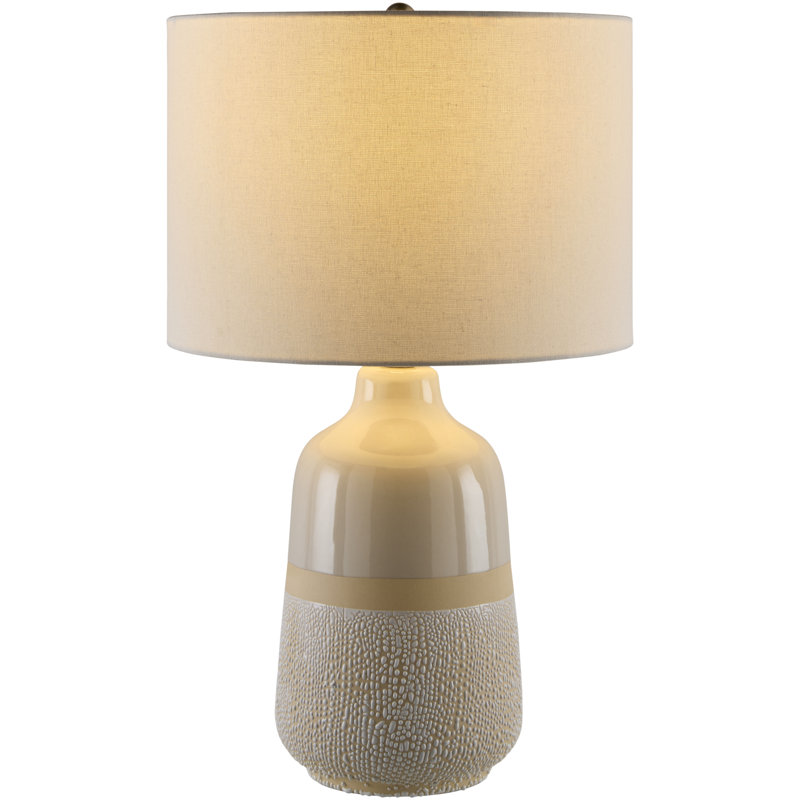 Ceramic Table Lamp with Linen Drum Shade, 24" H x 14" W x 14" D