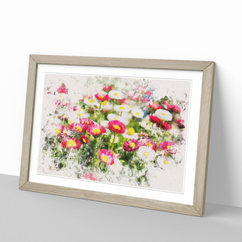 Pretty Flowers - Single Picture Frame Print on Wood, Oak Framed, 48cm H x 65cm W x 2cm D