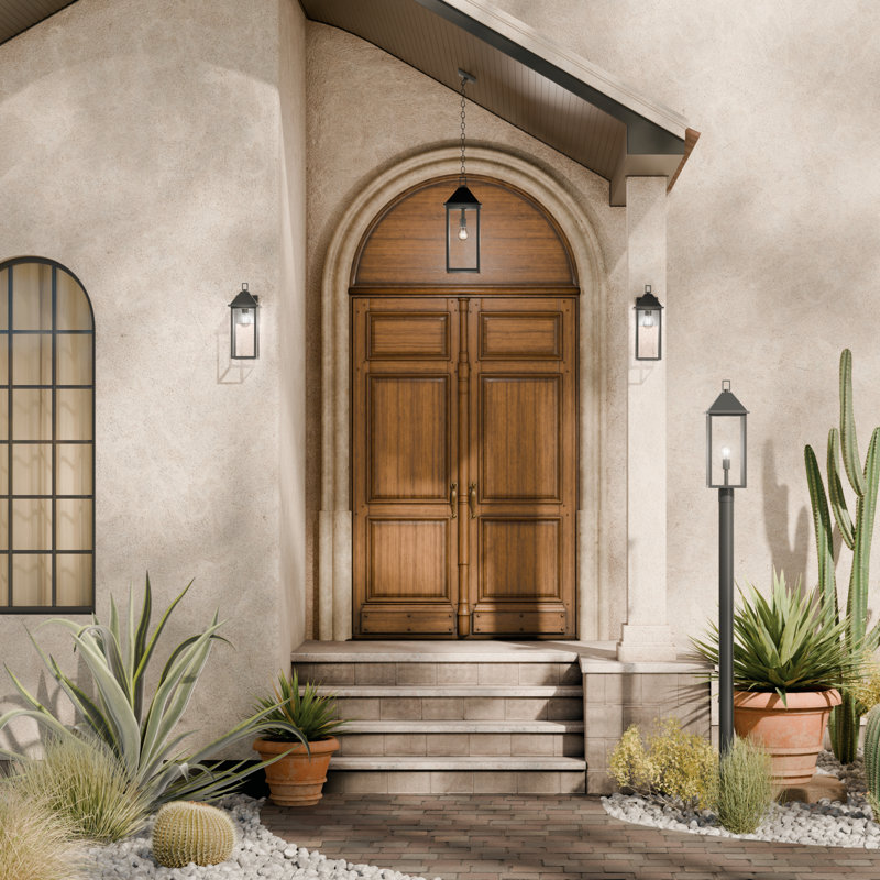 16.75" 1-Light Outdoor Wall Light with Clear Glass, Satin Black, 16.75" H x 6.75"W x 8.25" D