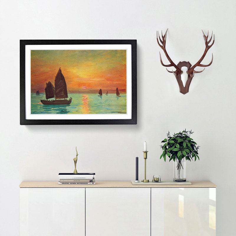 Sunrise in Taiwan by Fujishima Takeji - Picture Frame Painting Print, 27cm H x 36cm W x 2cm D, Black Framed