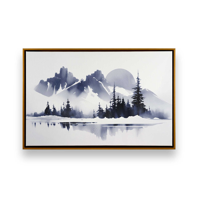 Impression sur toile Moonlit Mountain Majesty , Cadre flottant or poli, H 20,75 po x l 30,75 po x P 1,75 po