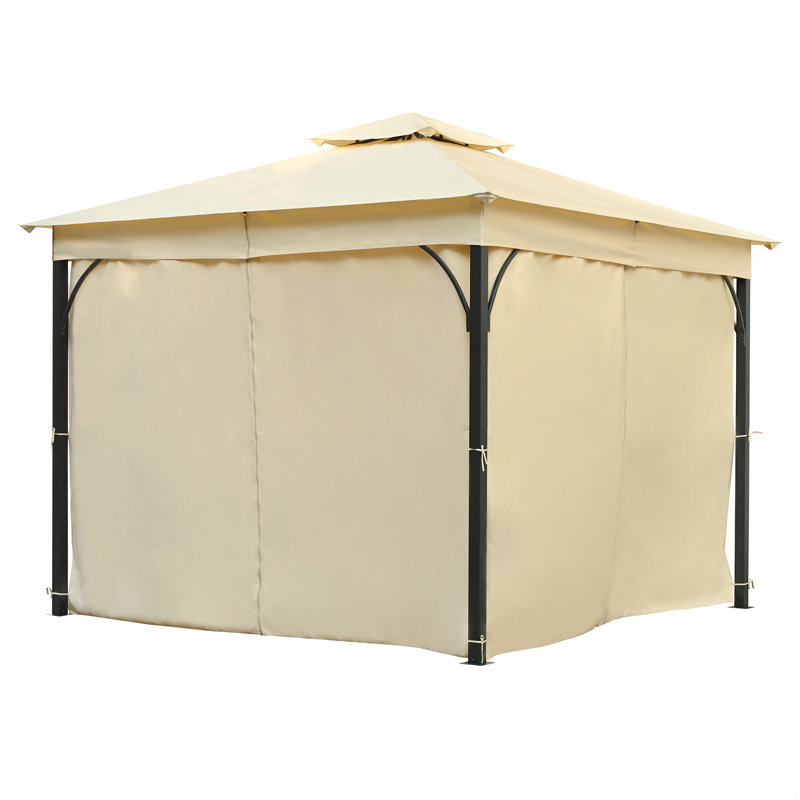 Outdoor Gazebo Tent With Double Roofs, Patio Gazebo With Mosquito Netting And Privacy Screens, Patio Canopy, Beige