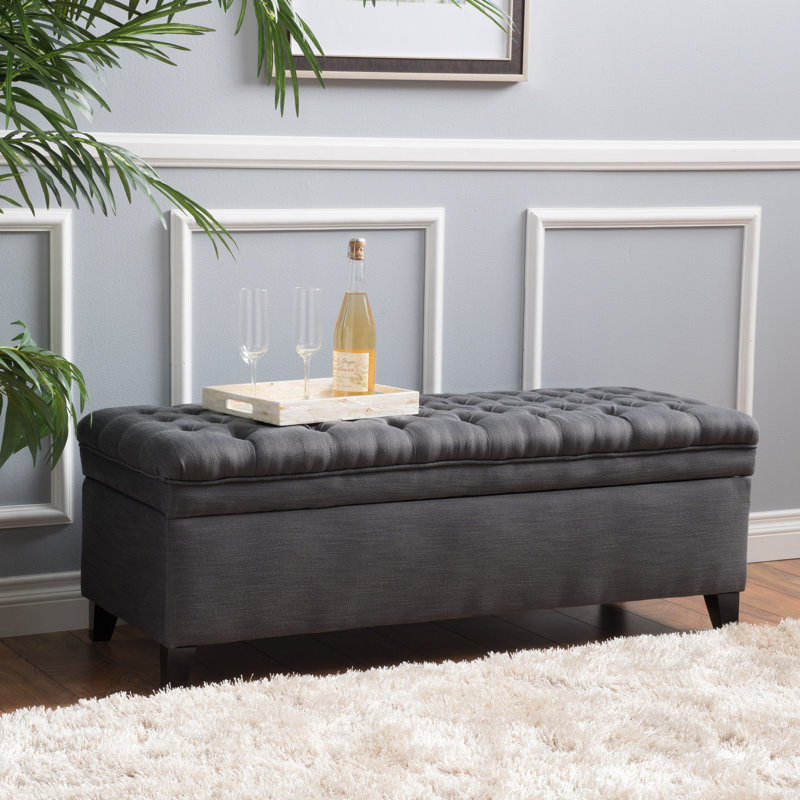 Banc de rangement rembourré en polyester Twania, Gris