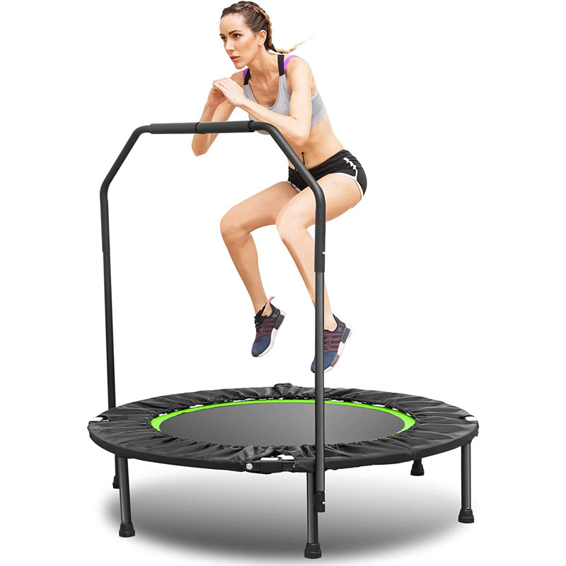 Trampoline rond 3,3 po pliable avec guidon, Noir / vert