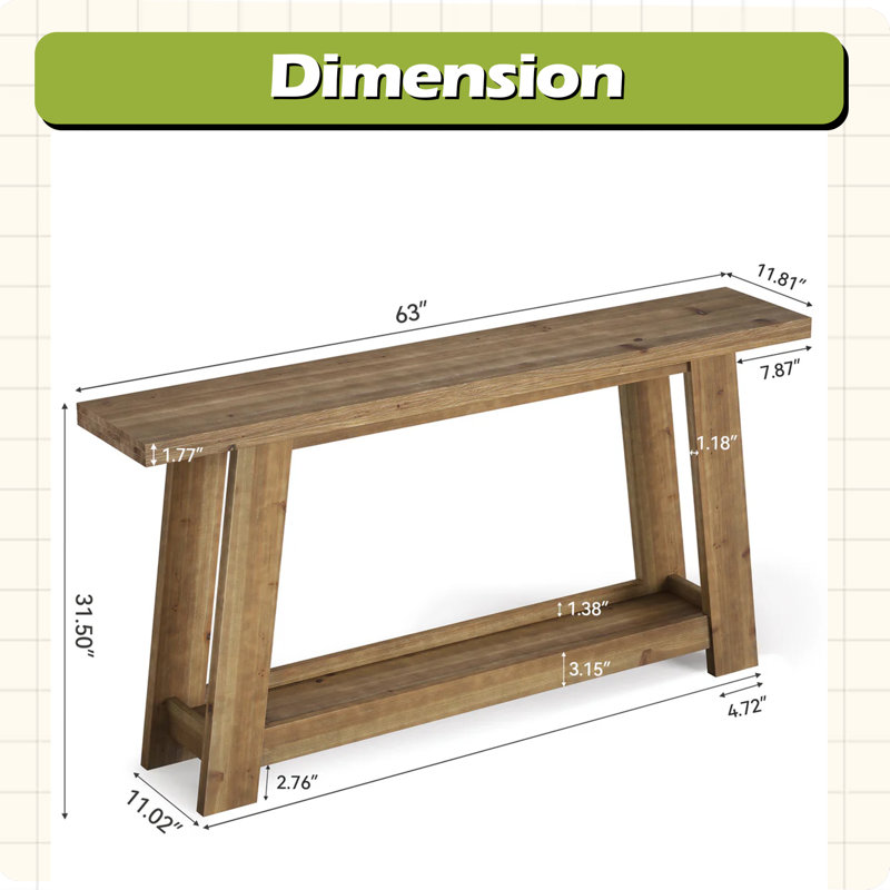 Narrow Sofa Table,Two-Tier Console Table,Wooden Entryway Table