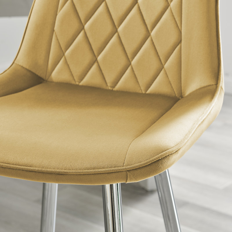 Palermo Velvet Modern Quilted Kitchen Breakfast Bar Stools - Upholstered Design, Silver, Yellow