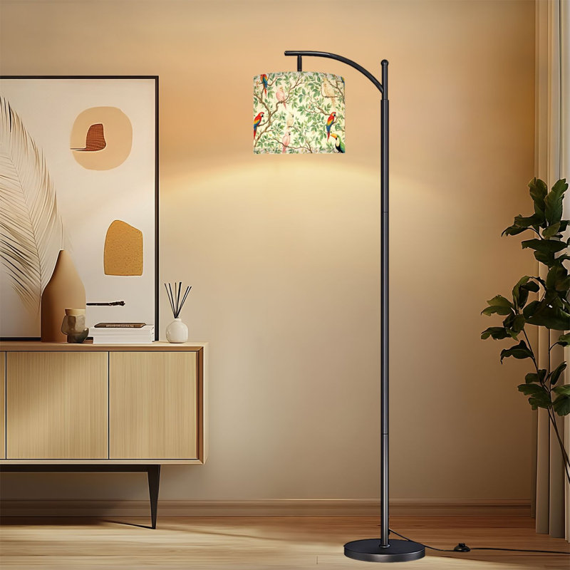 Lampe sur pied arc perroquet coloré toucan oiseaux perchés branches feuilles vertes lumière debout pour la chambre à coucher 3 haute lampe à intensité variable avec télécommande et ampoule incluse