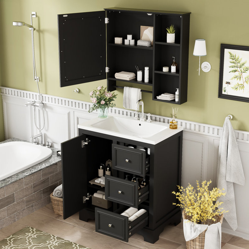 Meuble-lavabo de 30 pouces avec lavabo, Noir, noir, noir, noir