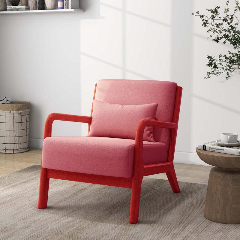 Chaise d'appoint Jyrin Mid Century, Bois naturel, Velours côtelé gris-vert