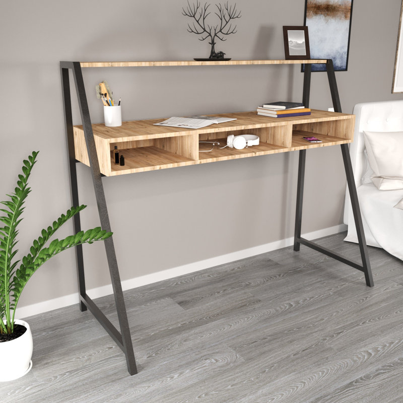 Aliona Metal Base Writing Desk, Brown/Atlantic Pine