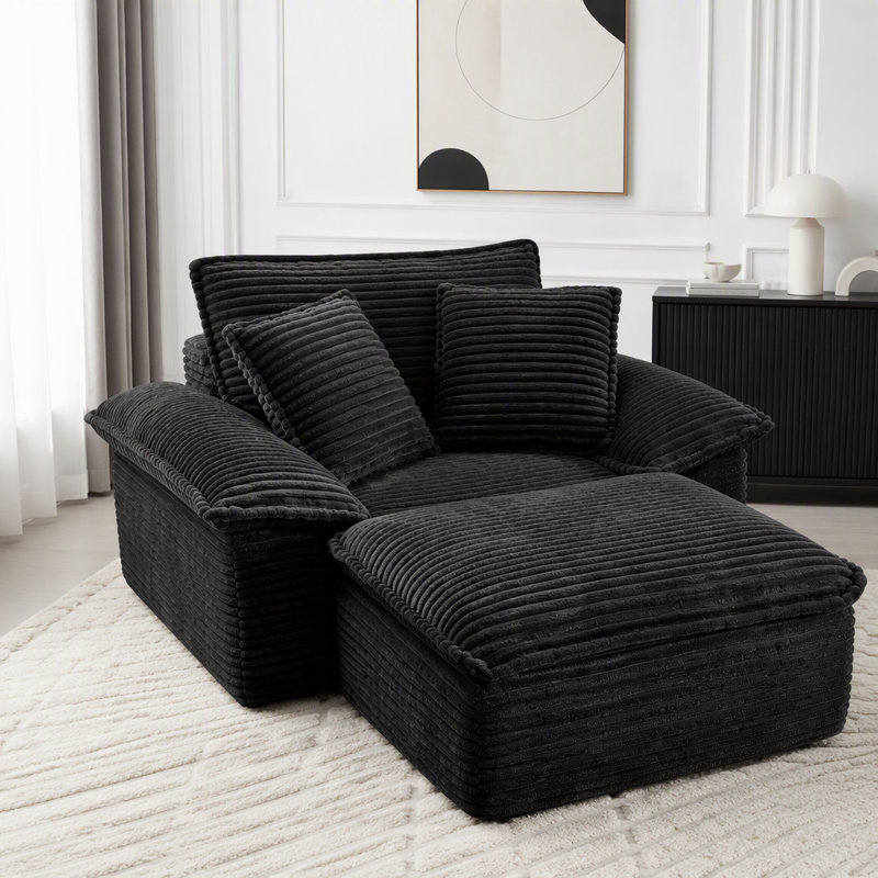 Upholstered 63.39 " Fabric Sofa & Chaise, Tissu noir