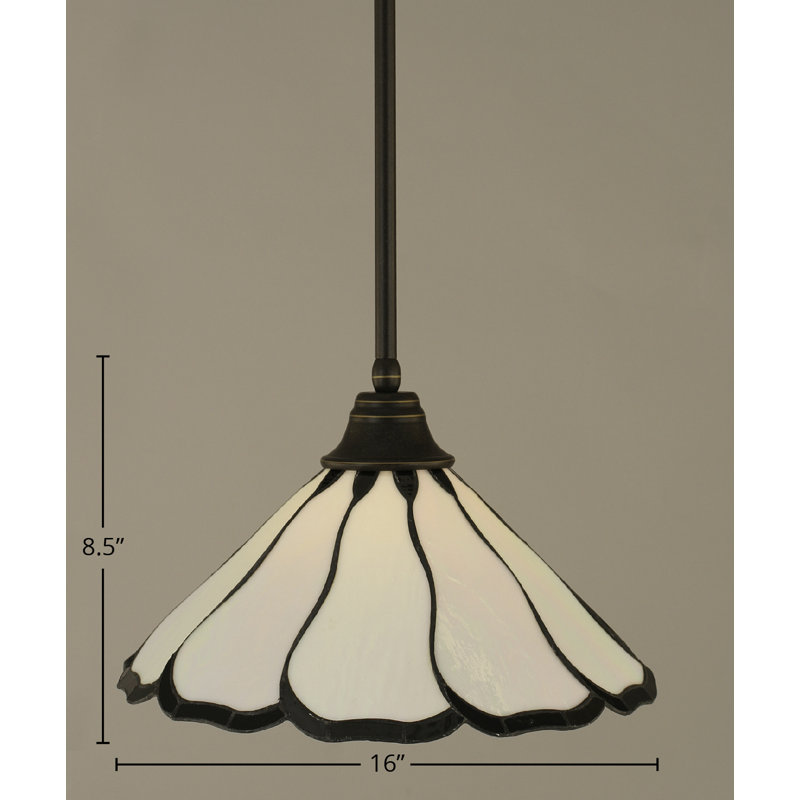 Stem Hung Pendant With Glass, Dark Granite, 16", Pearl Flair Tiffany Glass