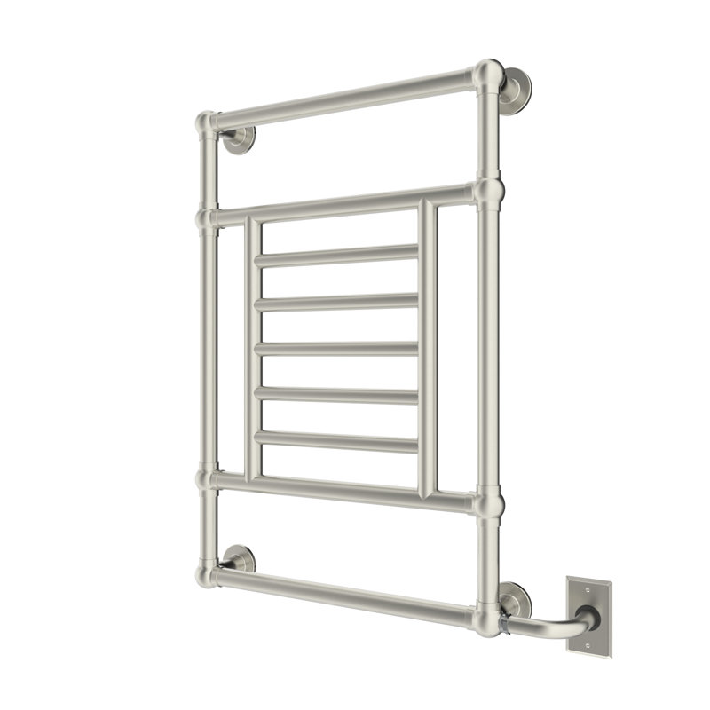 23.5"x34.5" Thames Traditional Wall Mounted Electric Hardwired Towel Warmer - Brushed Nickel, Fluid Filled, Traditional Design, Includes Programmable Smart Switch, Lifetime Warranty