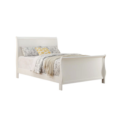 White Color Queen Bed Frame With Headboard And Plywood Design In Bedroom