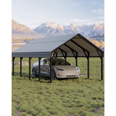 Abri de voiture en métal robuste 12 x 20 pi - Toit en acier renforcé, résistant au vent et à la neige pour camionnettes, bateaux de basse et tracteurs