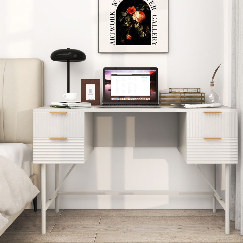Metal Base Computer Desk, White/White