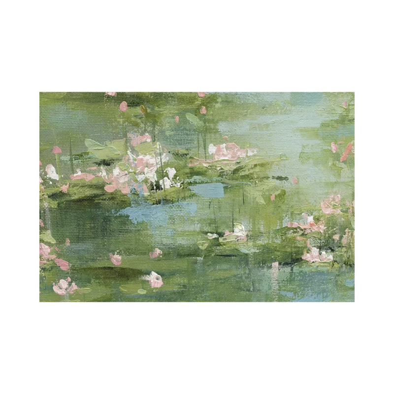 Celadon Waterlillies I by Carol Robinson - Painting on Canvas, Wrapped Canvas, 20.32 cm H x 30.48 cm W