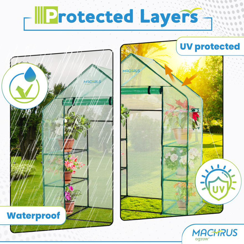 Green 77" Tall Portable Walk-In Greenhouse with Shelves