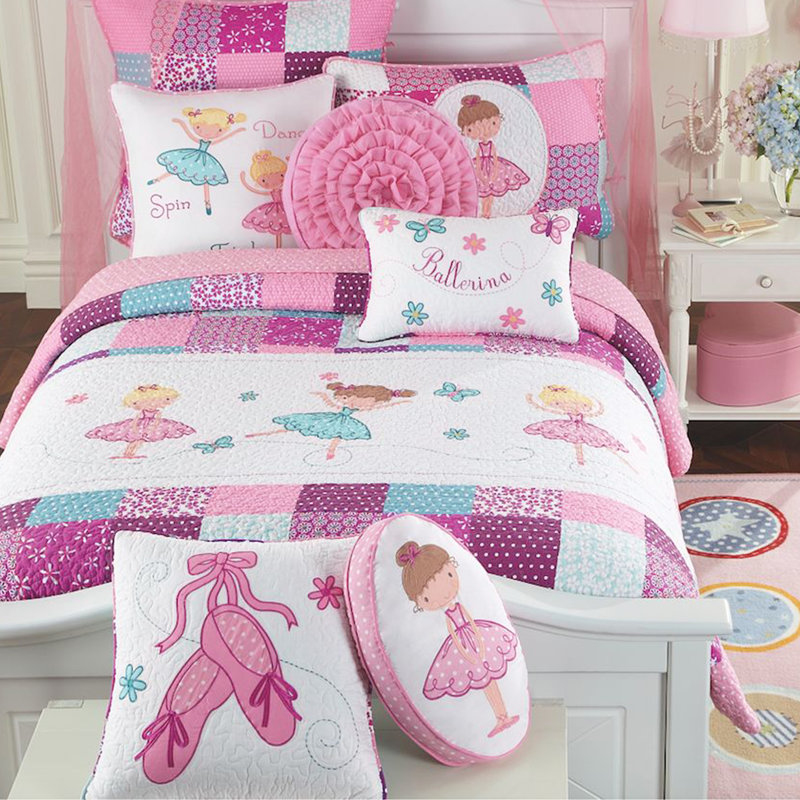 Pink and Purple Cotton Reversible Twin Quilt Set