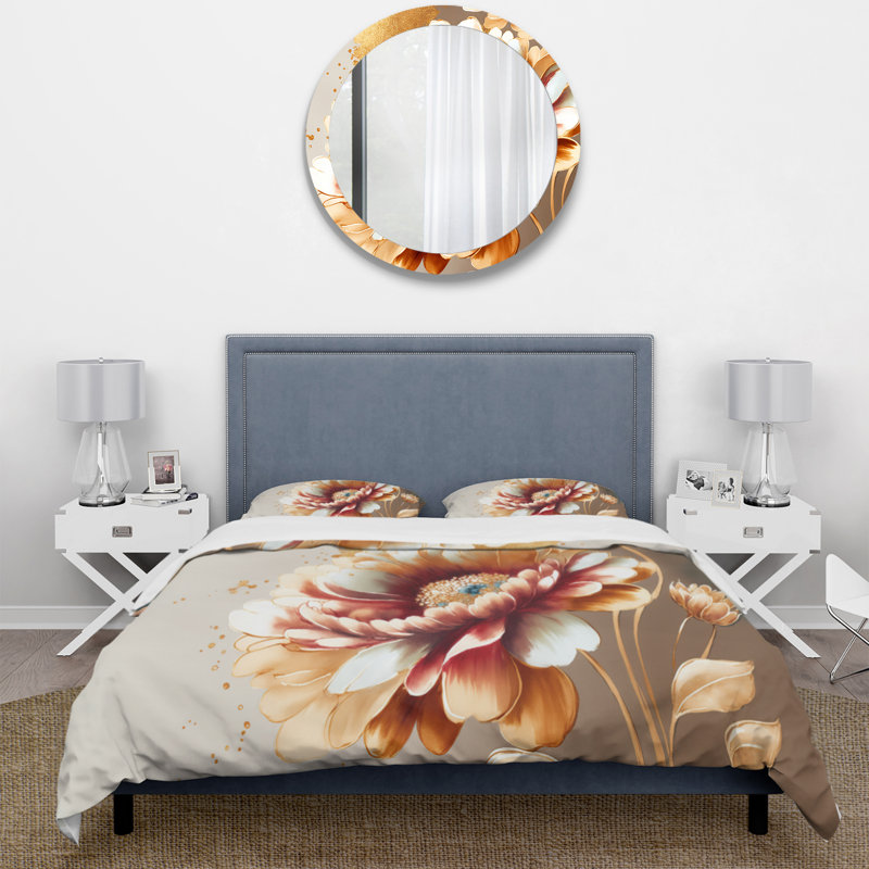 Ensemble de housse de couette marguerite rouge et or - Polyester microfibre, Housse de couette pour très grand lit et 2 très