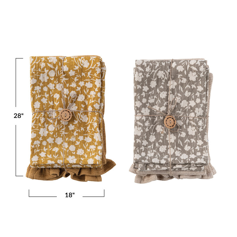 Cotton Decorative Tea Towel with Beautiful Flower Prints and Jute Rope for Dining and Kitchen