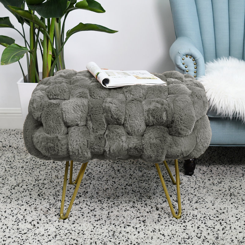 Deya Upholstered Ottoman, Elephant Skin Faux Fur