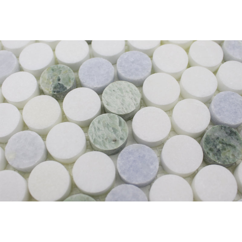 0.75" x 0.75" Marble Penny Round Mosaic Wall & Floor Tile, Blue Celeste/Ming Green