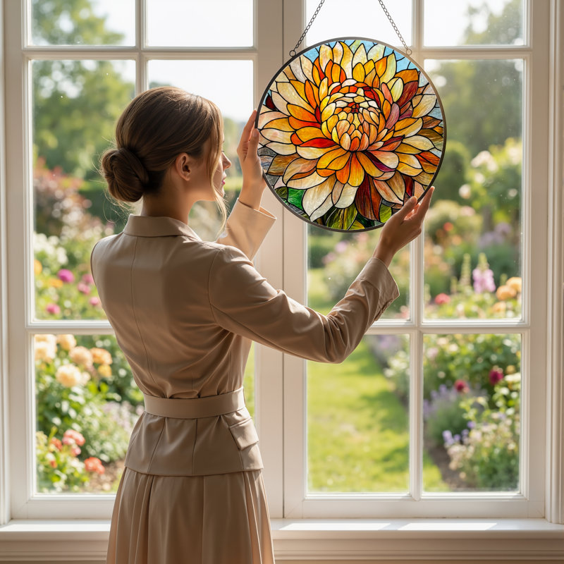 Panneau de vitrail à motif floral, H 12 po x l 12 po