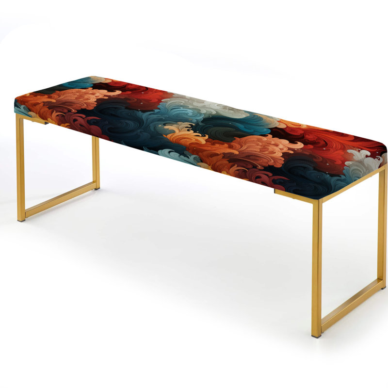 Multicolor Harmony Within Chaos Coastal Zen - Abstract Upholstered Gold Bench
