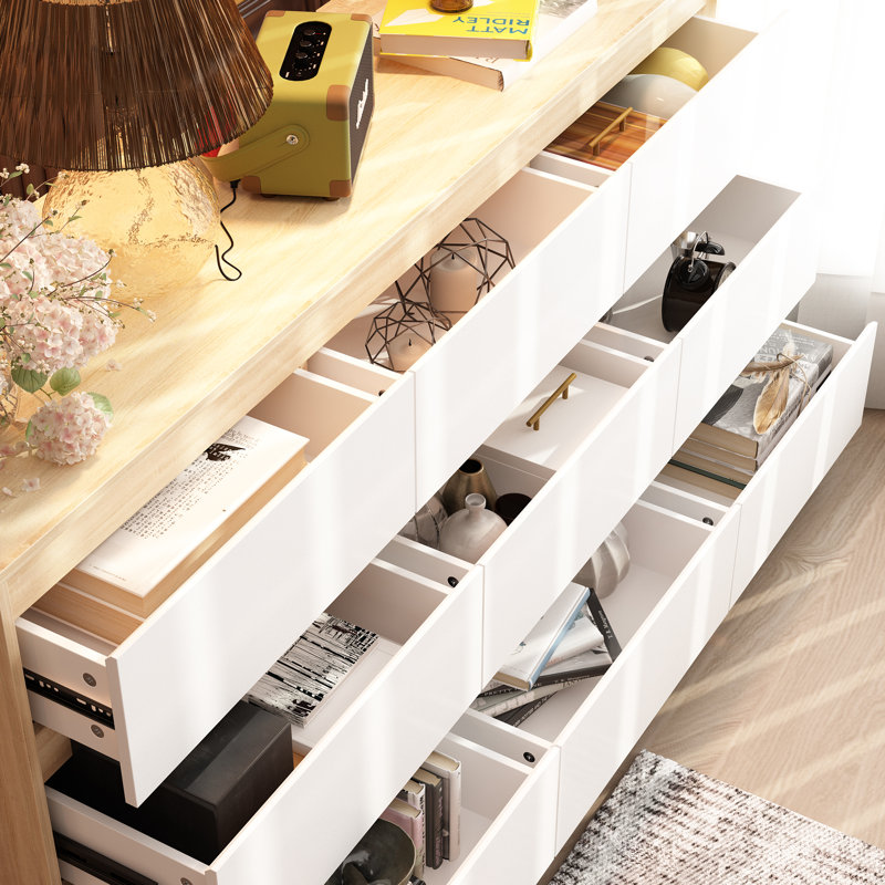 Khaliyl 63''W 9 - Drawer Dresser, White/Natural