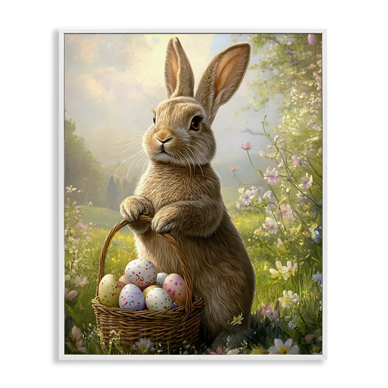 Bunny with Easter Basket Framed Giclee, design by Franklyn Gregory, 14" H x 11" W, Coastal White Framed Giclee