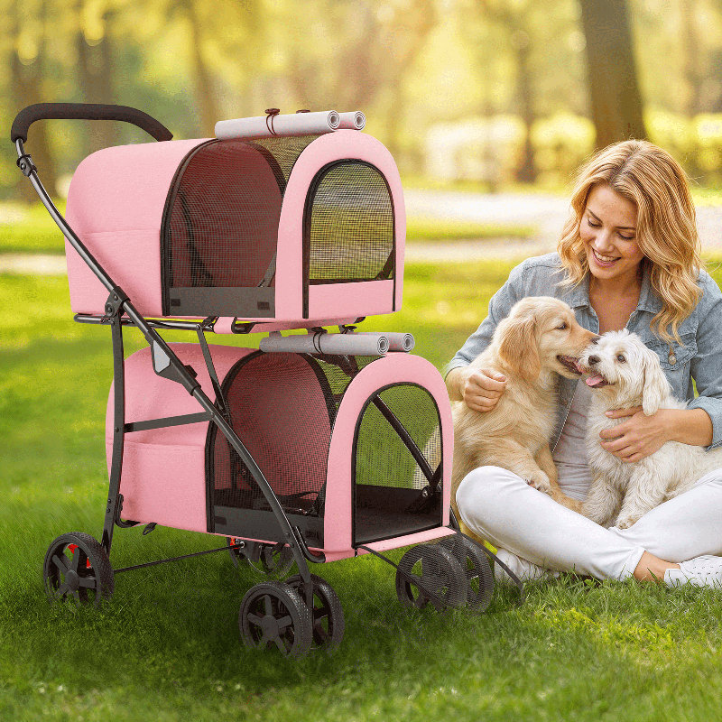 Poussette pliable pour animaux de compagnie avec deux supports amovibles, poussette pliante pour chien et chat avec attache