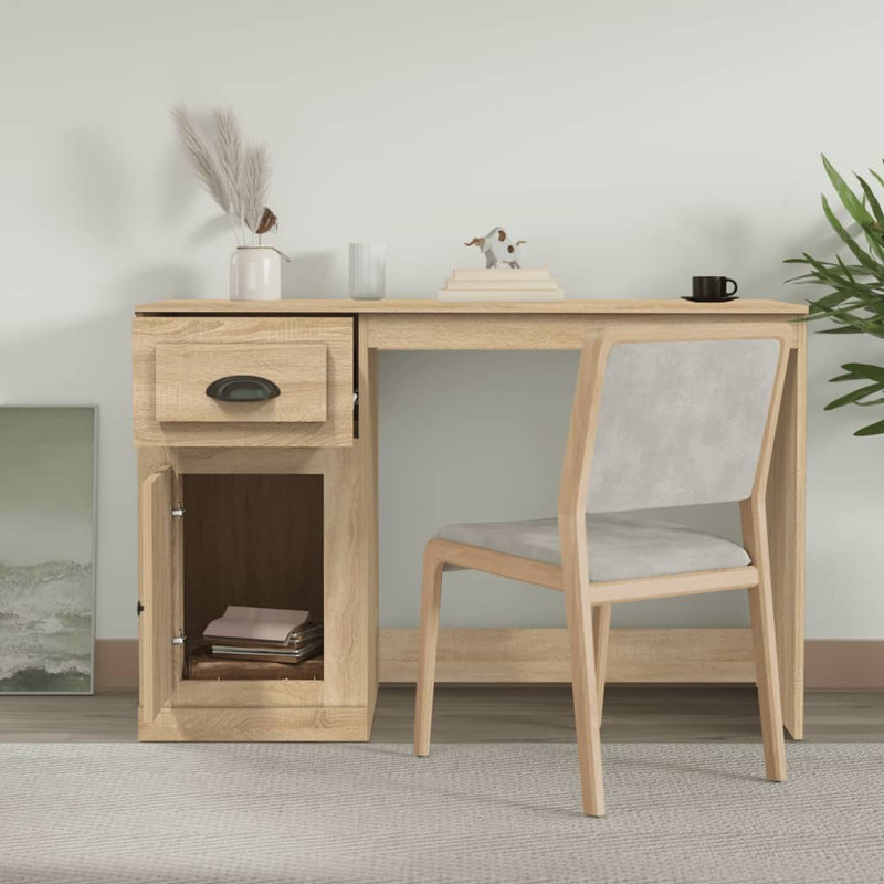 Serlin Solid Wood Base Writing Desk, Sonoma Oak