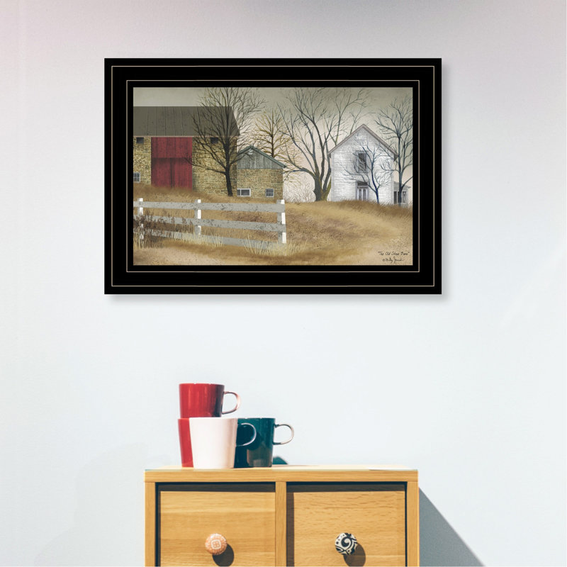 «The Old Stone Barn» par Billy Jacobs, reproduction encadrée prête à accrocher, cadre noir, Noir