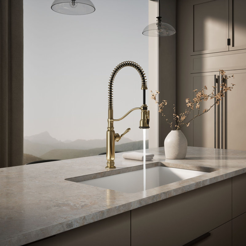 Tournant Single Handle Pull Down Kitchen Faucet, Vibrant French Gold