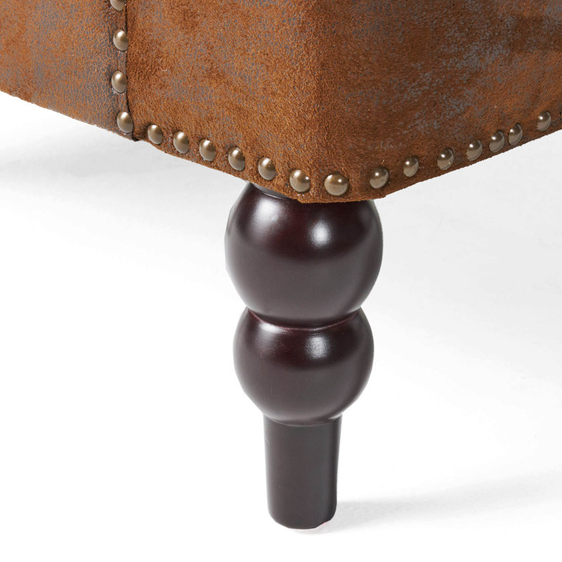 Cozine 29.5" Wide Traditional Tufted Armchair with Nailhead Trim, Padded Arms & Turned Wood Legs, Brown Microfiber/Microsuede