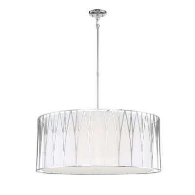 Everly Quinn Regal Terrace Polished Nickel With White Fabric Pendant