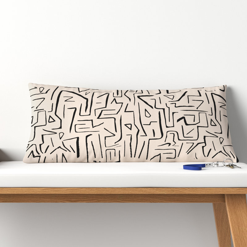 Beige and Black Cotton Lumbar Throw Pillow