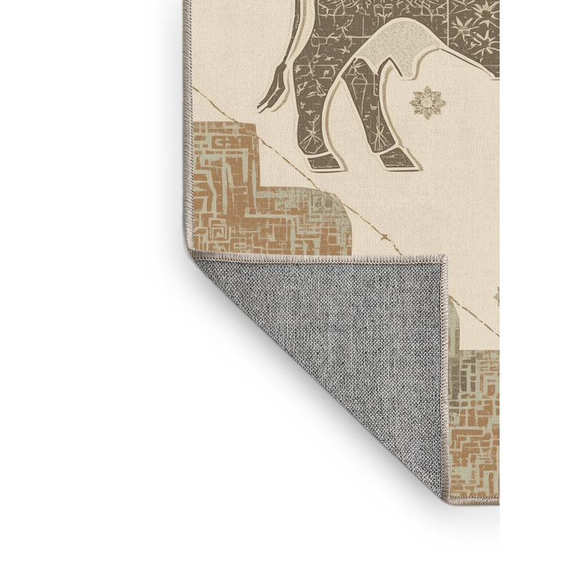 Tapis beige lavable à la machine à motif blocs Abaokoro, 4 x 6