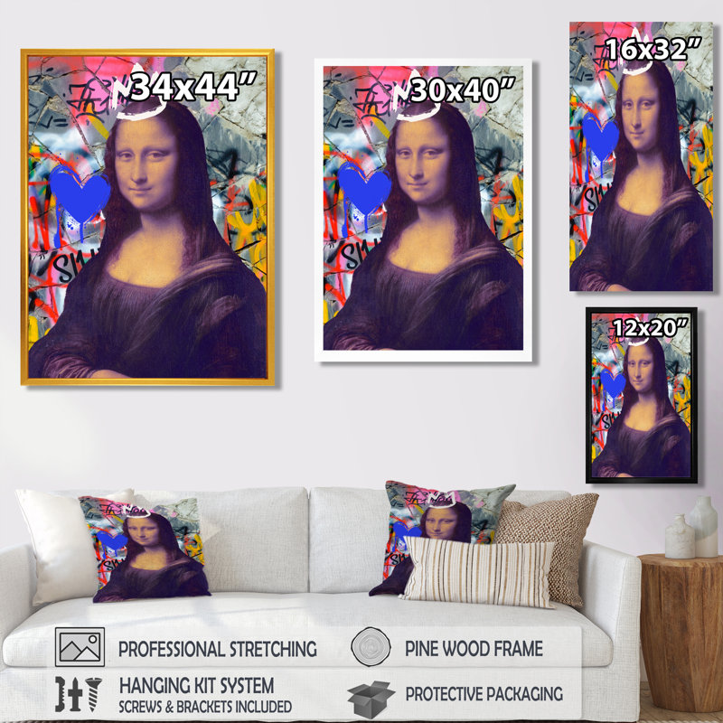 Graffiti Pop Art Mona Lisa - art mural femme Pop Art, Cadre flottant noir, H 20 po x l 12 po